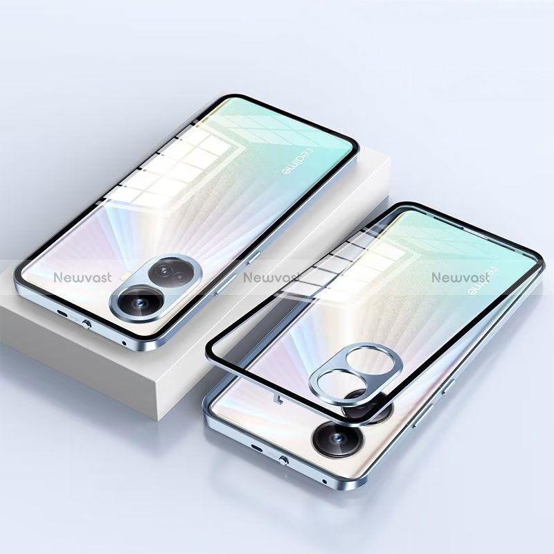 Luxury Aluminum Metal Frame Mirror Cover Case 360 Degrees for Realme 10 Pro+ Plus 5G Blue