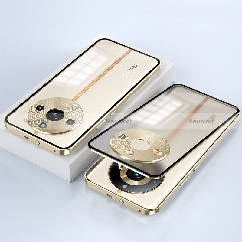 Luxury Aluminum Metal Frame Mirror Cover Case 360 Degrees for Realme 11 Pro+ Plus 5G Gold