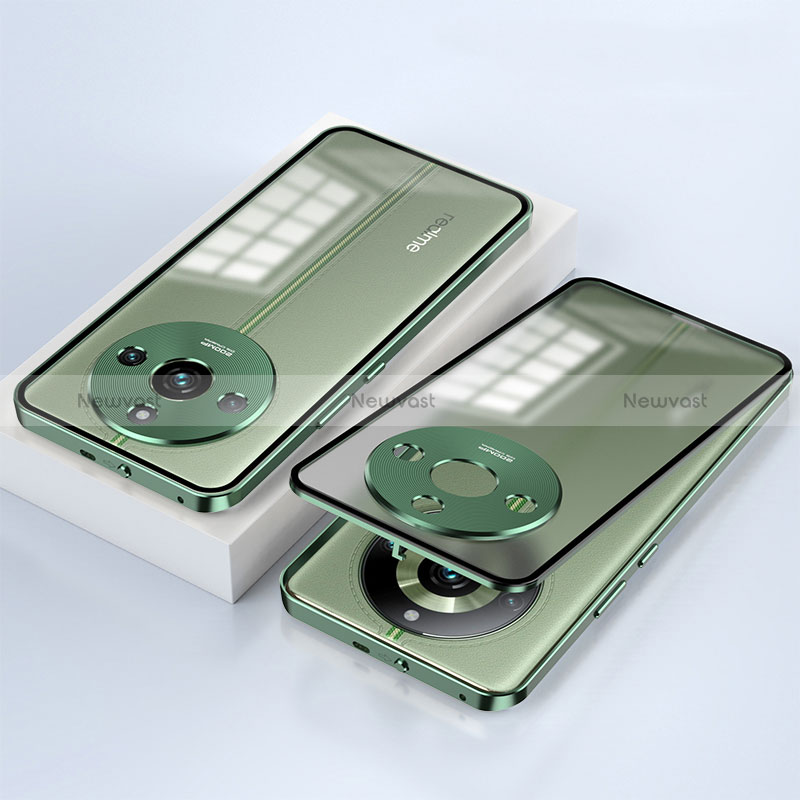 Luxury Aluminum Metal Frame Mirror Cover Case 360 Degrees for Realme 11 Pro+ Plus 5G Green