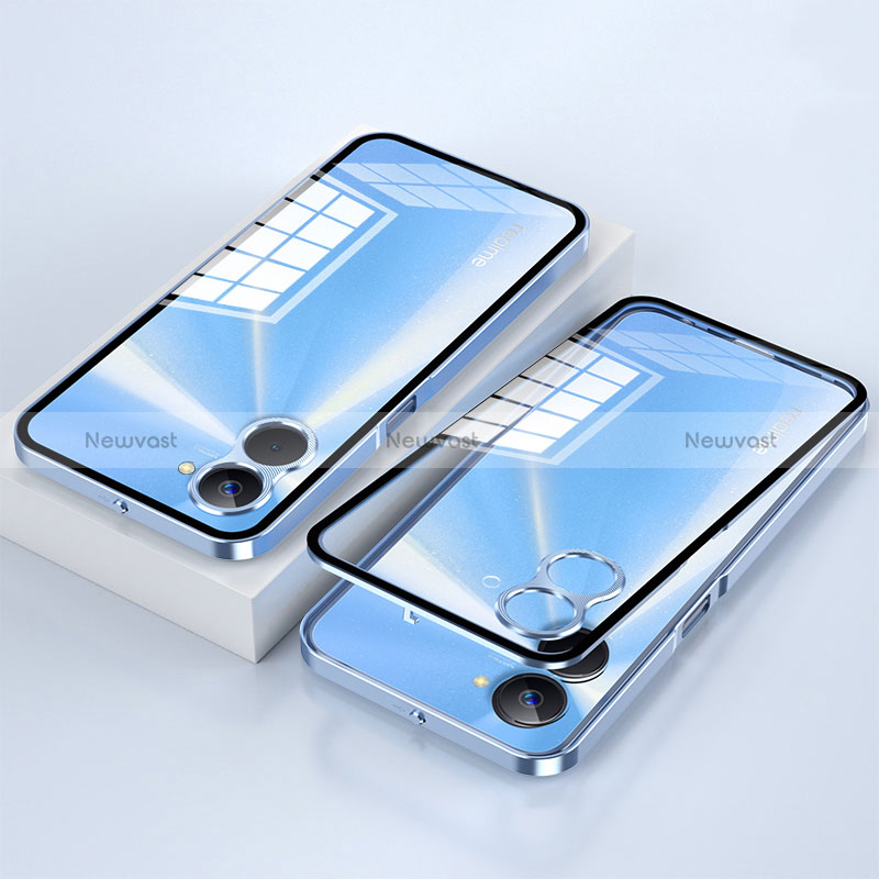 Luxury Aluminum Metal Frame Mirror Cover Case 360 Degrees for Realme V20 5G Blue