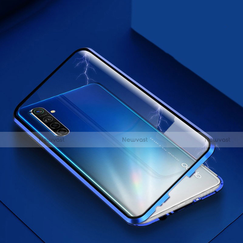 Luxury Aluminum Metal Frame Mirror Cover Case 360 Degrees for Realme X2 Blue