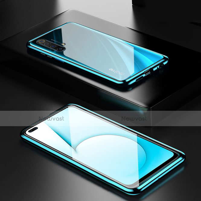 Luxury Aluminum Metal Frame Mirror Cover Case 360 Degrees for Realme X50 Pro 5G Cyan