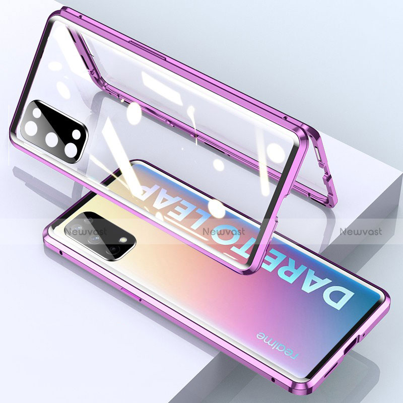 Luxury Aluminum Metal Frame Mirror Cover Case 360 Degrees for Realme X7 Pro 5G Purple