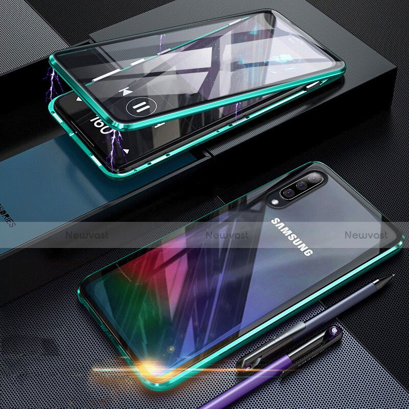 Luxury Aluminum Metal Frame Mirror Cover Case 360 Degrees for Samsung Galaxy A70 Green