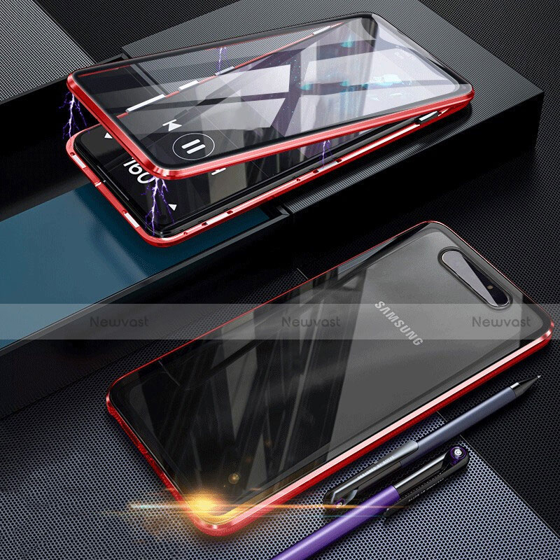 Luxury Aluminum Metal Frame Mirror Cover Case 360 Degrees for Samsung Galaxy A80 Red
