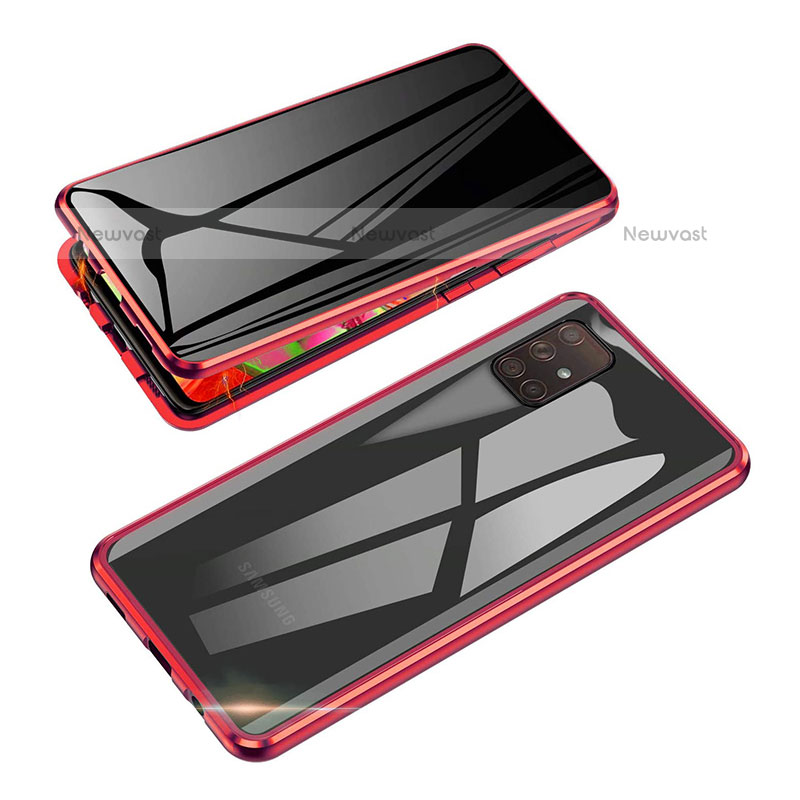 Luxury Aluminum Metal Frame Mirror Cover Case 360 Degrees for Samsung Galaxy A91 Red