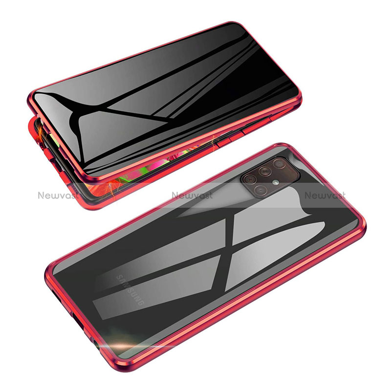 Luxury Aluminum Metal Frame Mirror Cover Case 360 Degrees for Samsung Galaxy M80S Red