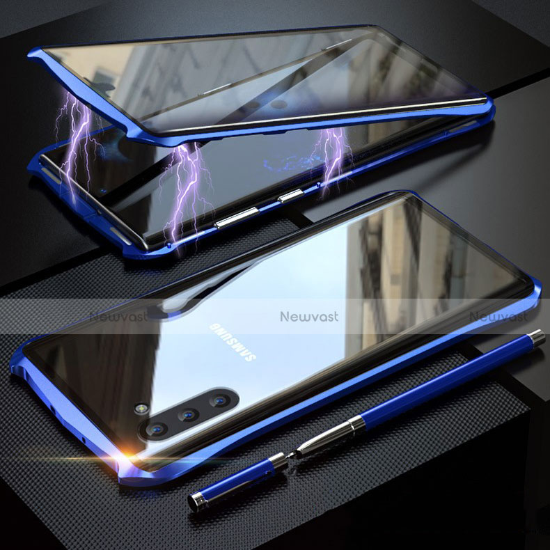 Luxury Aluminum Metal Frame Mirror Cover Case 360 Degrees for Samsung Galaxy Note 10 5G Blue