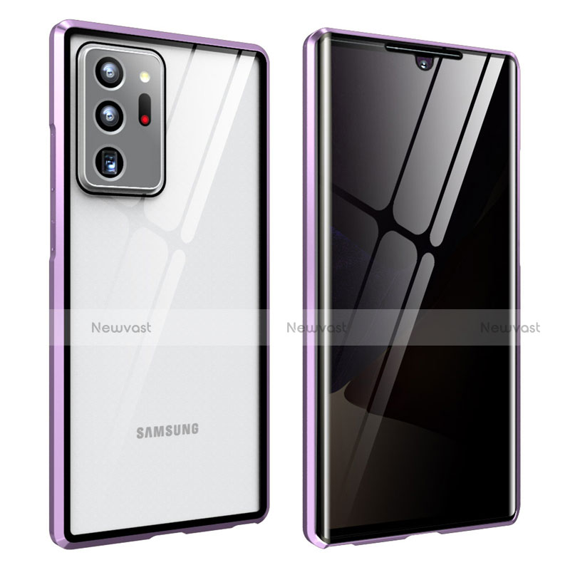Luxury Aluminum Metal Frame Mirror Cover Case 360 Degrees for Samsung Galaxy Note 20 Ultra 5G Purple