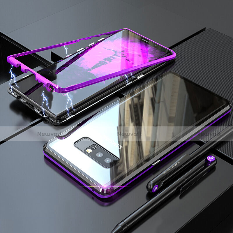 Luxury Aluminum Metal Frame Mirror Cover Case 360 Degrees for Samsung Galaxy Note 8 Purple