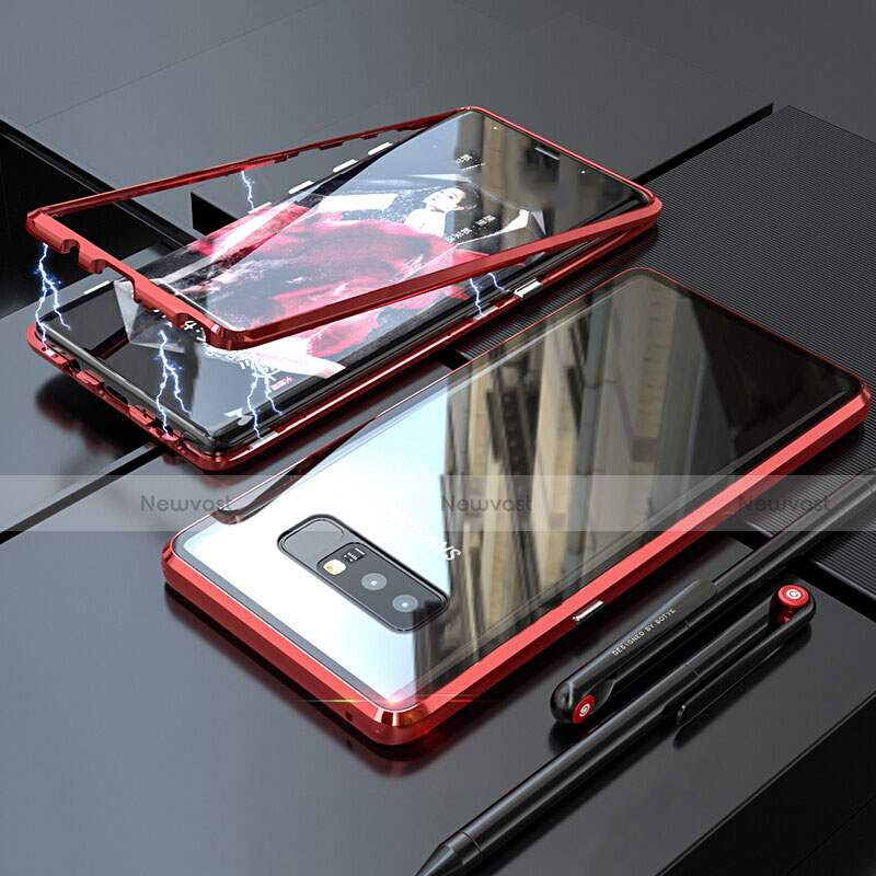 Luxury Aluminum Metal Frame Mirror Cover Case 360 Degrees for Samsung Galaxy Note 8 Red