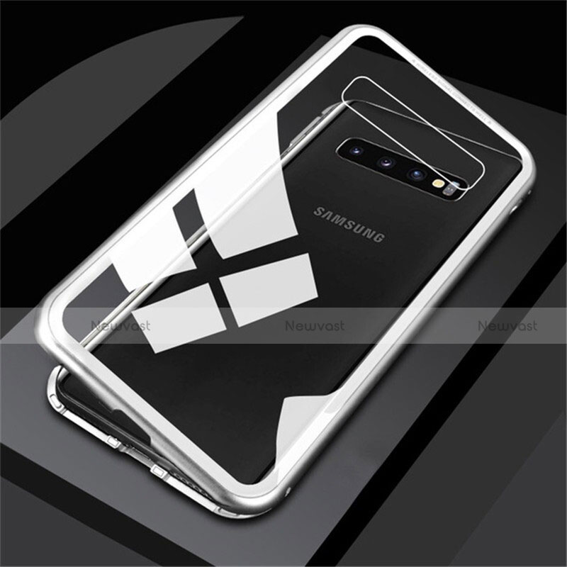 Luxury Aluminum Metal Frame Mirror Cover Case 360 Degrees for Samsung Galaxy S10 Plus White