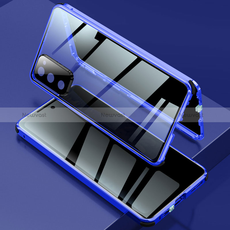 Luxury Aluminum Metal Frame Mirror Cover Case 360 Degrees for Samsung Galaxy S20 FE 5G Blue