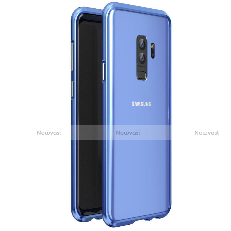 Luxury Aluminum Metal Frame Mirror Cover Case 360 Degrees for Samsung Galaxy S9 Plus Blue