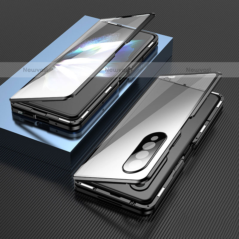 Luxury Aluminum Metal Frame Mirror Cover Case 360 Degrees for Samsung Galaxy Z Fold3 5G Black