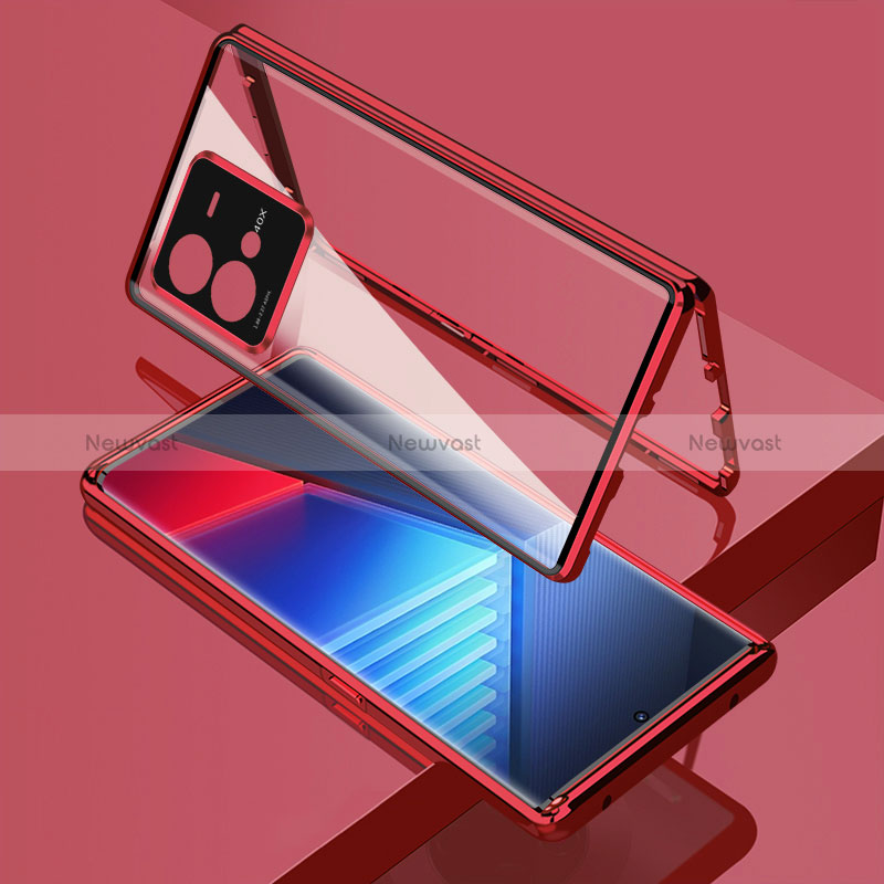 Luxury Aluminum Metal Frame Mirror Cover Case 360 Degrees for Vivo iQOO 10 Pro 5G Red