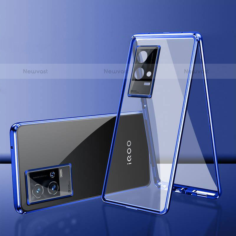 Luxury Aluminum Metal Frame Mirror Cover Case 360 Degrees for Vivo iQOO 8 5G Blue