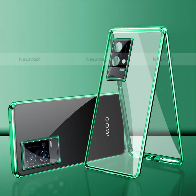 Luxury Aluminum Metal Frame Mirror Cover Case 360 Degrees for Vivo iQOO 8 5G Green