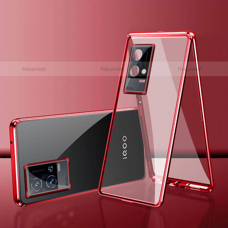 Luxury Aluminum Metal Frame Mirror Cover Case 360 Degrees for Vivo iQOO 8 5G Red