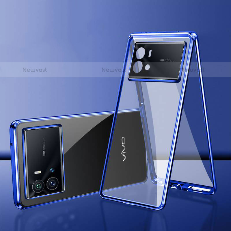 Luxury Aluminum Metal Frame Mirror Cover Case 360 Degrees for Vivo iQOO 9 5G Blue