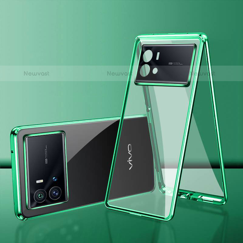 Luxury Aluminum Metal Frame Mirror Cover Case 360 Degrees for Vivo iQOO 9 5G Green