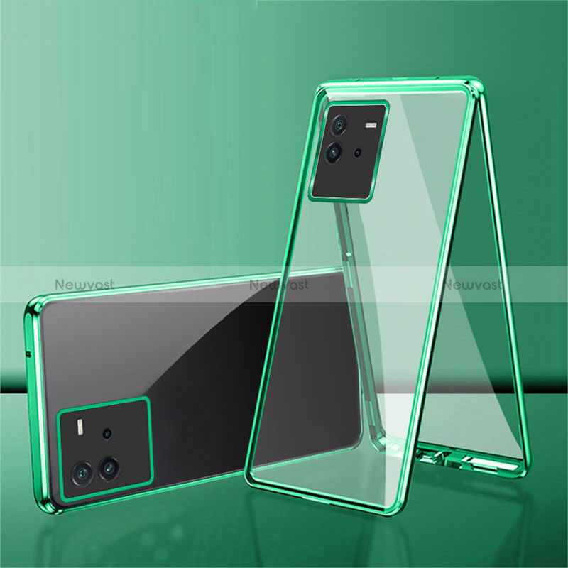 Luxury Aluminum Metal Frame Mirror Cover Case 360 Degrees for Vivo iQOO Neo6 SE 5G Green