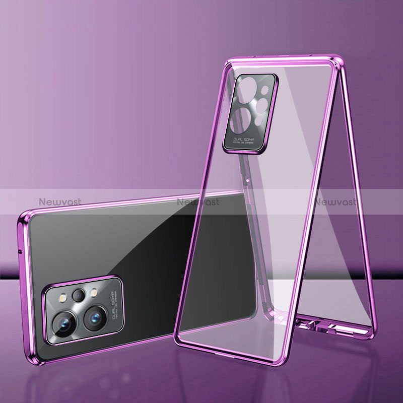 Luxury Aluminum Metal Frame Mirror Cover Case 360 Degrees for Vivo iQOO Z6 5G Purple