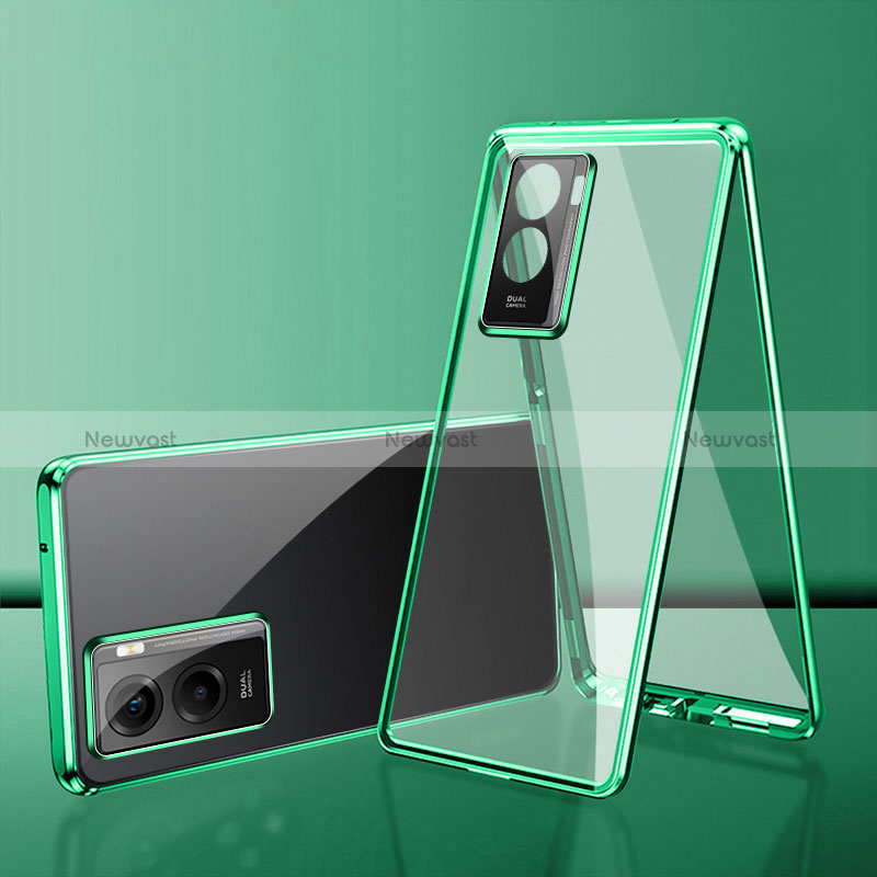 Luxury Aluminum Metal Frame Mirror Cover Case 360 Degrees for Vivo iQOO Z7x 5G Green