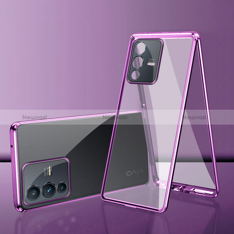 Luxury Aluminum Metal Frame Mirror Cover Case 360 Degrees for Vivo V25 Pro 5G
