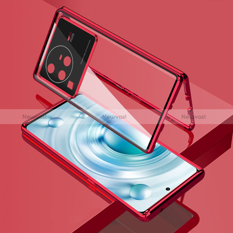 Luxury Aluminum Metal Frame Mirror Cover Case 360 Degrees for Vivo X80 Pro 5G Red