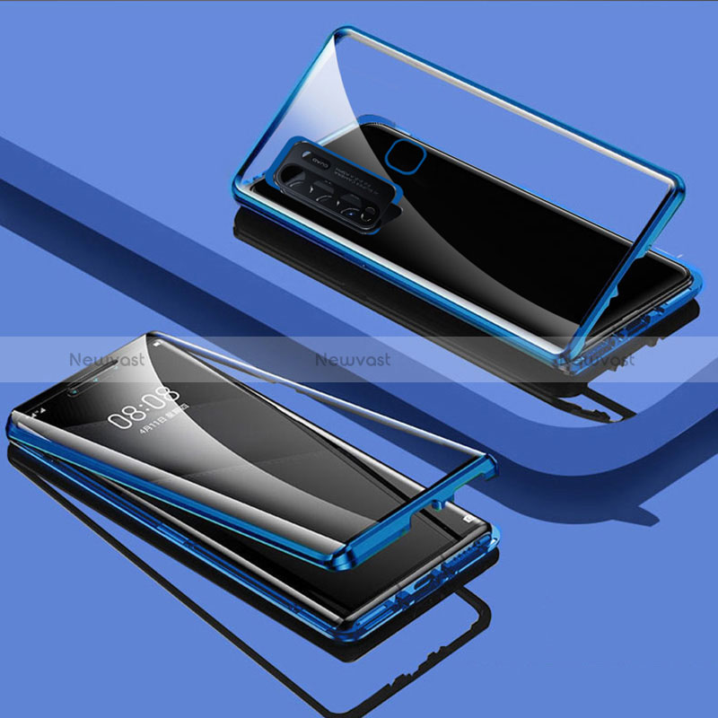 Luxury Aluminum Metal Frame Mirror Cover Case 360 Degrees for Vivo Y50 Blue