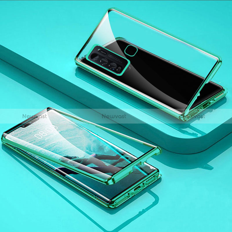 Luxury Aluminum Metal Frame Mirror Cover Case 360 Degrees for Vivo Y50 Green