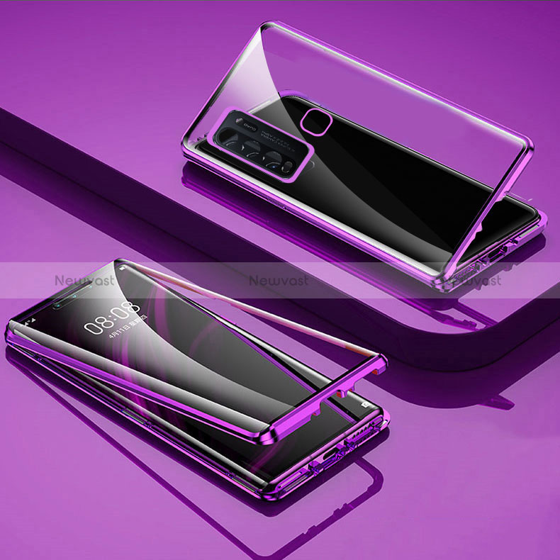 Luxury Aluminum Metal Frame Mirror Cover Case 360 Degrees for Vivo Y50 Purple