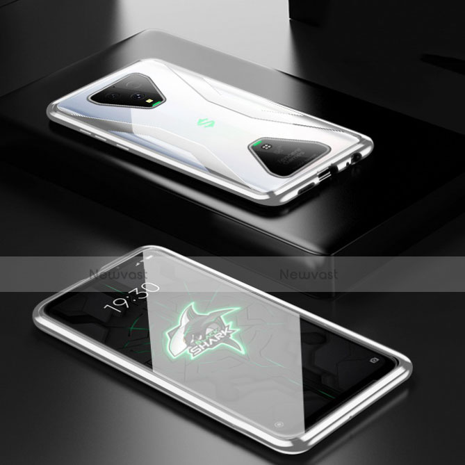 Luxury Aluminum Metal Frame Mirror Cover Case 360 Degrees for Xiaomi Black Shark 3 Pro Silver