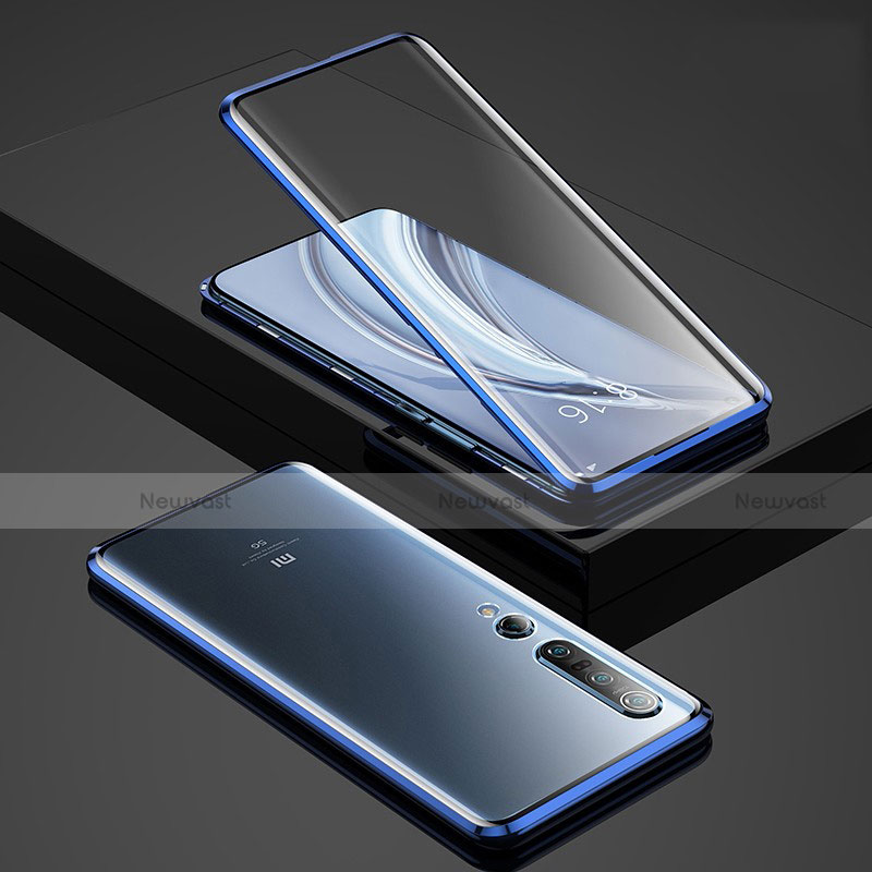 Luxury Aluminum Metal Frame Mirror Cover Case 360 Degrees for Xiaomi Mi 10 Pro Blue