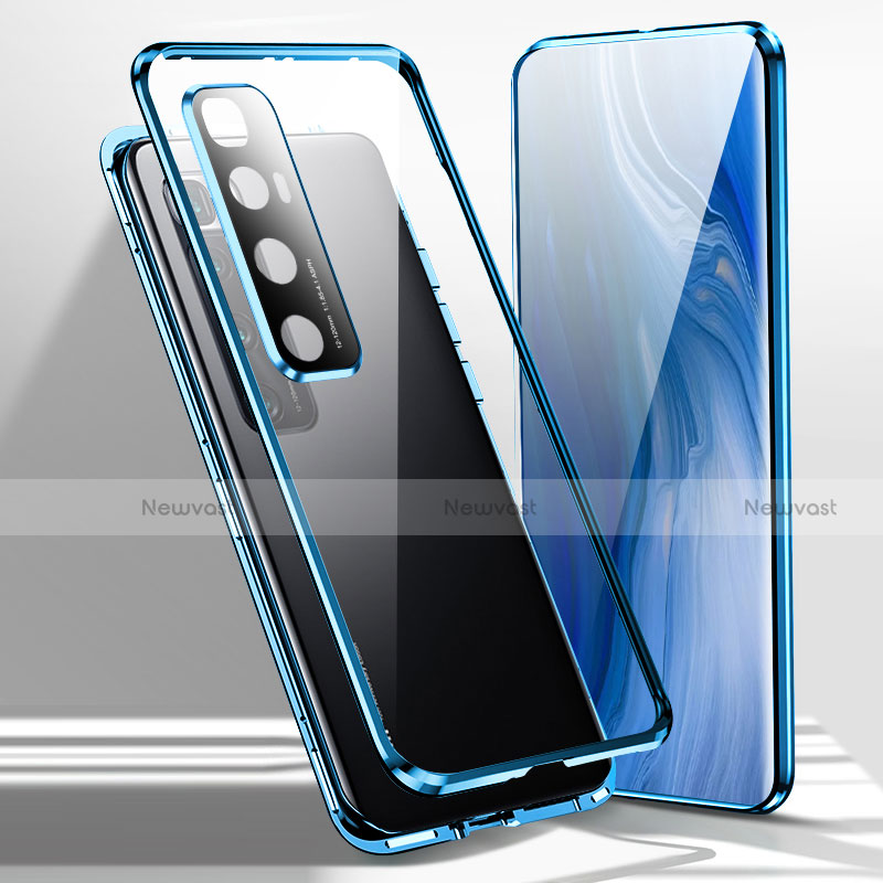 Luxury Aluminum Metal Frame Mirror Cover Case 360 Degrees for Xiaomi Mi 10 Ultra Blue