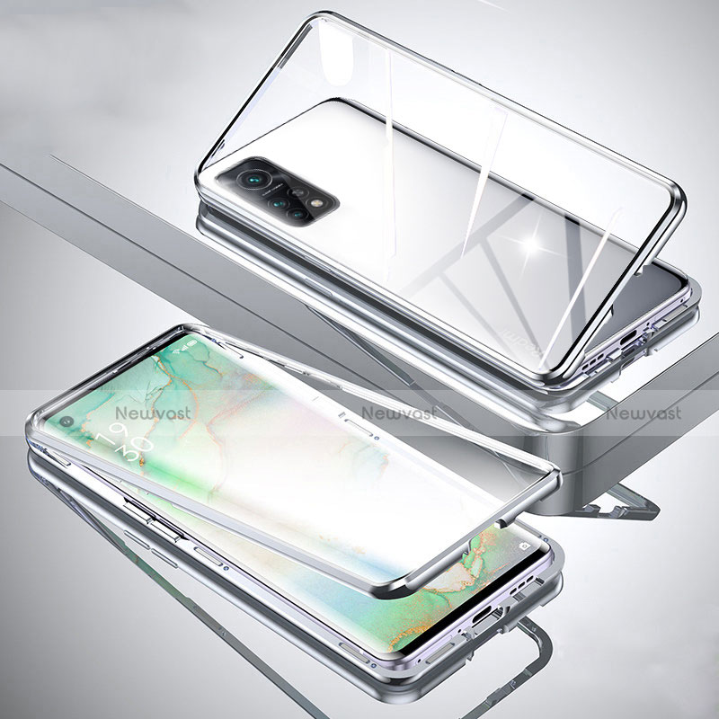 Luxury Aluminum Metal Frame Mirror Cover Case 360 Degrees for Xiaomi Mi 10T 5G Silver