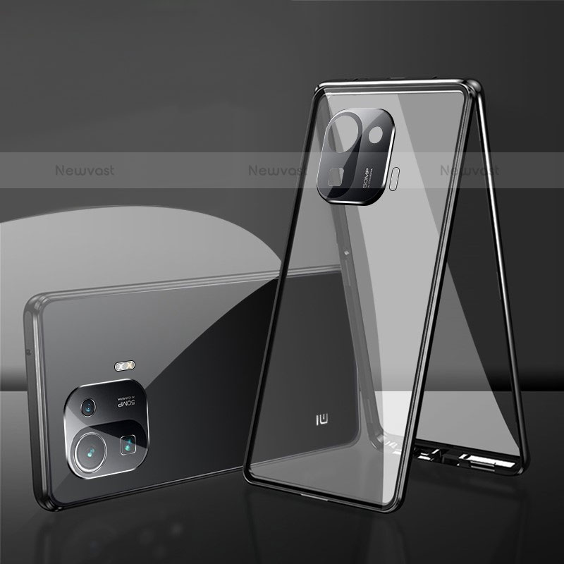 Luxury Aluminum Metal Frame Mirror Cover Case 360 Degrees for Xiaomi Mi 11 Pro 5G Black