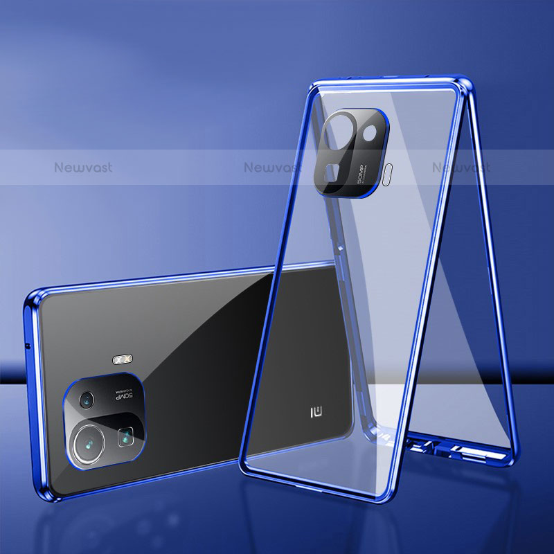 Luxury Aluminum Metal Frame Mirror Cover Case 360 Degrees for Xiaomi Mi 11 Pro 5G Blue