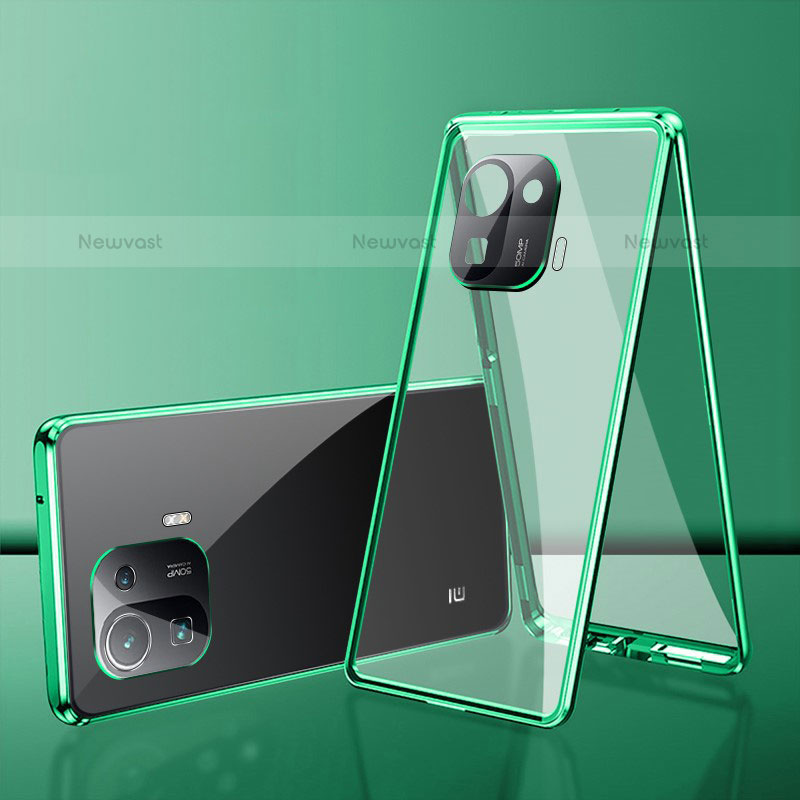 Luxury Aluminum Metal Frame Mirror Cover Case 360 Degrees for Xiaomi Mi 11 Pro 5G Green