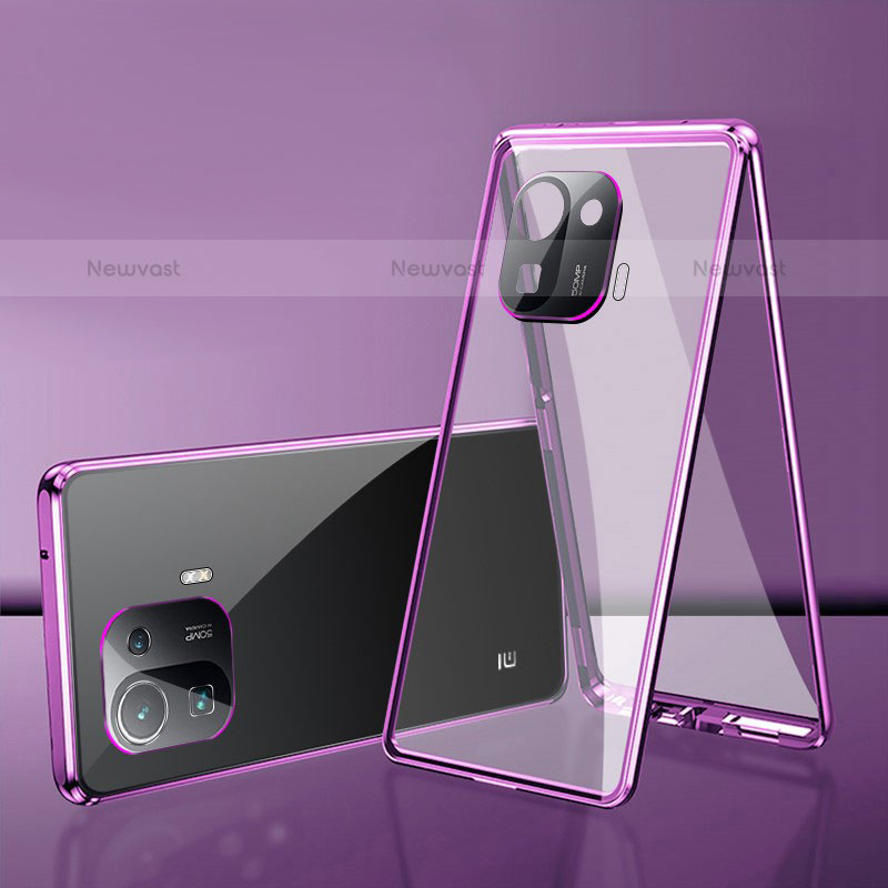Luxury Aluminum Metal Frame Mirror Cover Case 360 Degrees for Xiaomi Mi 11 Pro 5G Purple