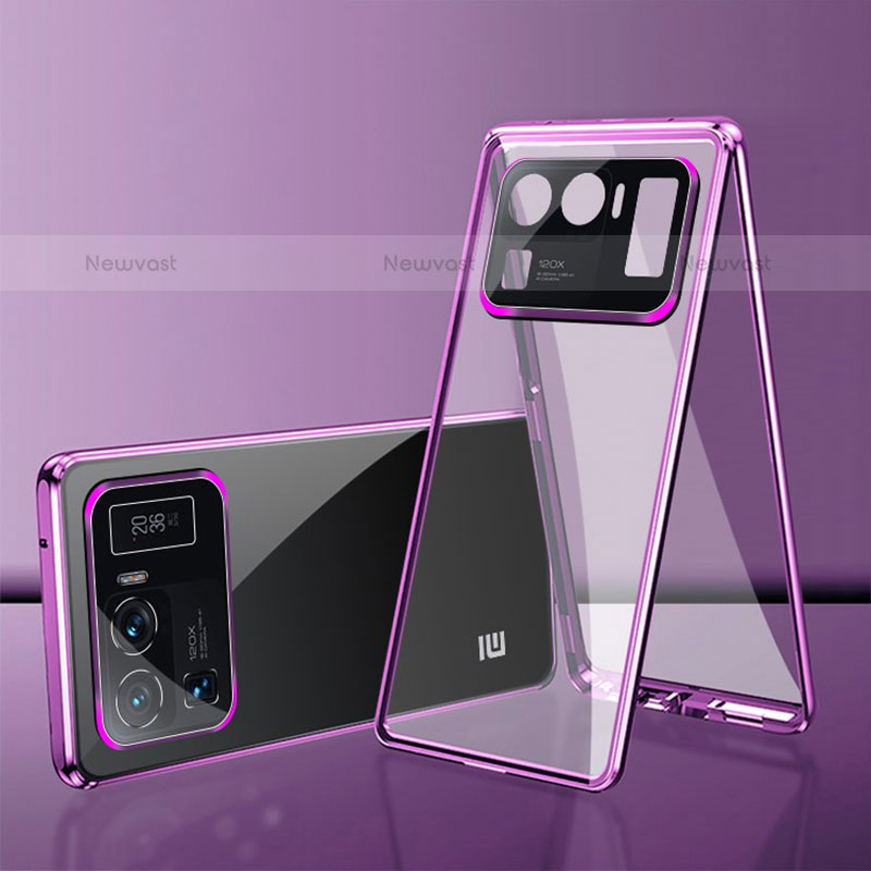 Luxury Aluminum Metal Frame Mirror Cover Case 360 Degrees for Xiaomi Mi 11 Ultra 5G Purple