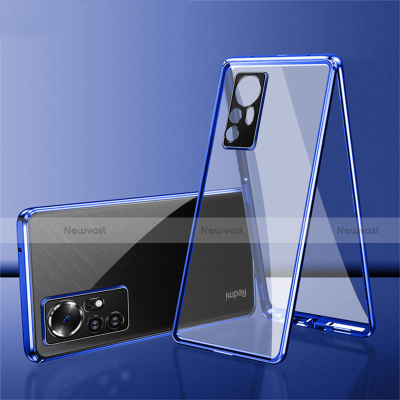 Luxury Aluminum Metal Frame Mirror Cover Case 360 Degrees for Xiaomi Mi 12 5G Blue