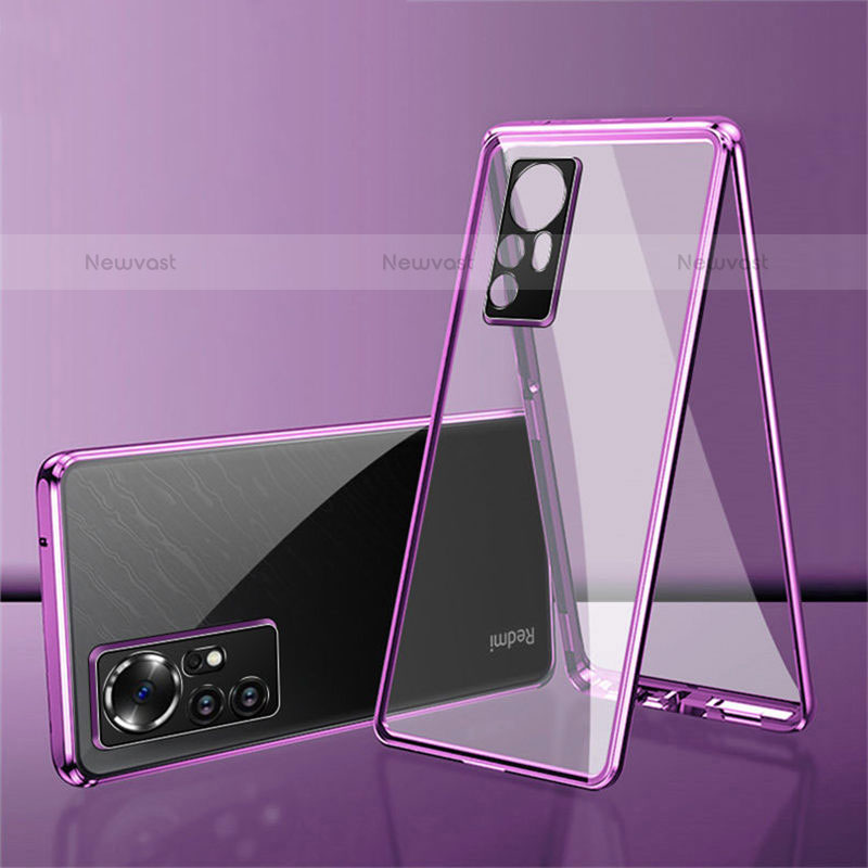 Luxury Aluminum Metal Frame Mirror Cover Case 360 Degrees for Xiaomi Mi 12 Pro 5G Purple