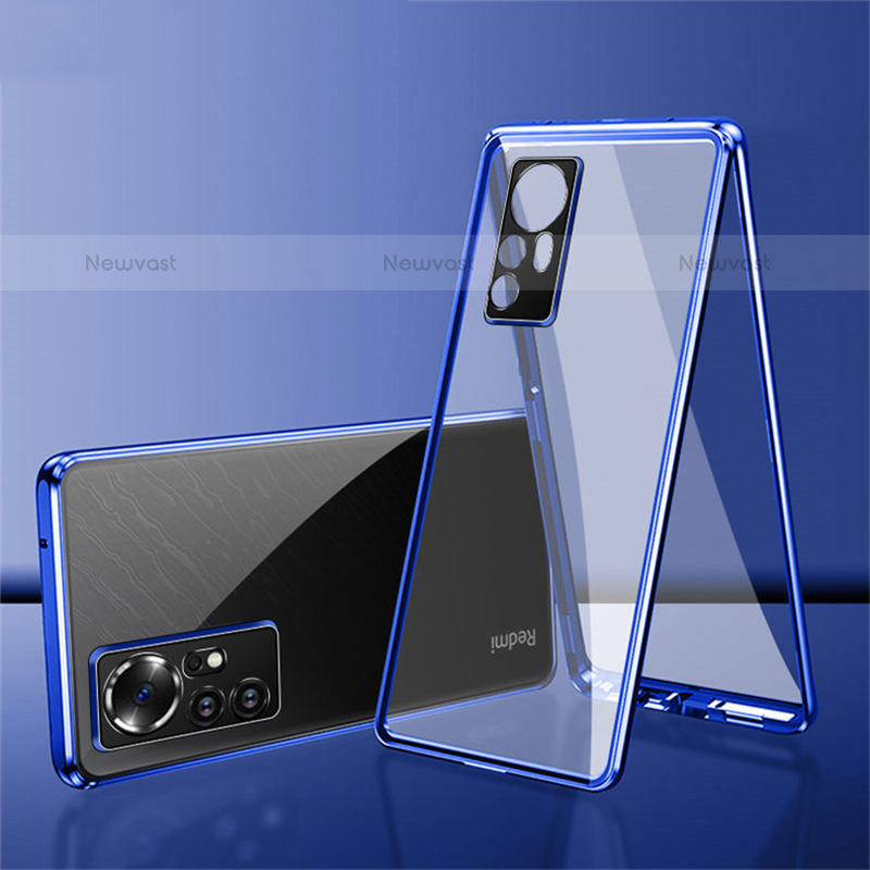 Luxury Aluminum Metal Frame Mirror Cover Case 360 Degrees for Xiaomi Mi 12X 5G Blue