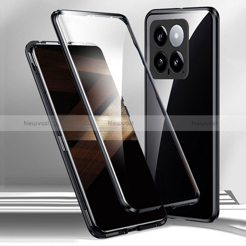 Luxury Aluminum Metal Frame Mirror Cover Case 360 Degrees for Xiaomi Mi 14 Pro 5G Black