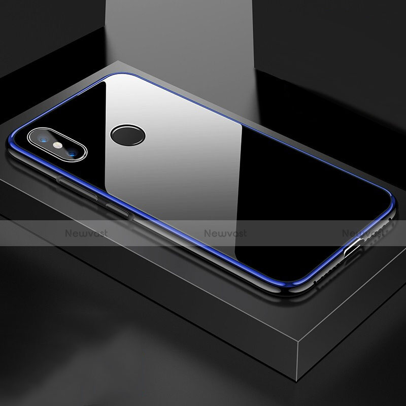 Luxury Aluminum Metal Frame Mirror Cover Case 360 Degrees for Xiaomi Mi 8 Blue