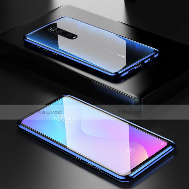 Luxury Aluminum Metal Frame Mirror Cover Case 360 Degrees for Xiaomi Mi 9T Blue