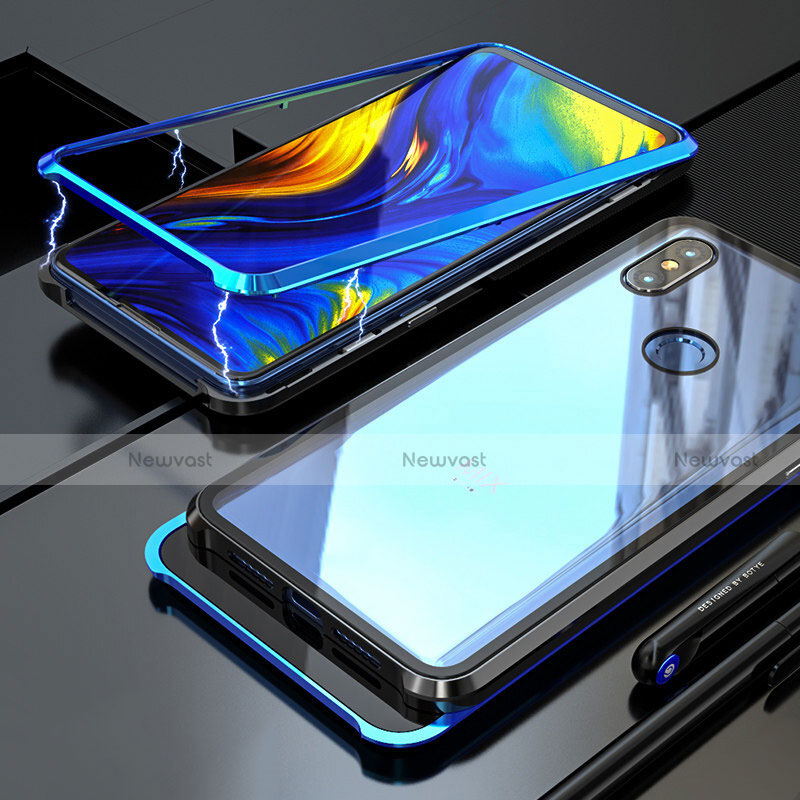 Luxury Aluminum Metal Frame Mirror Cover Case 360 Degrees for Xiaomi Mi Mix 3 Blue