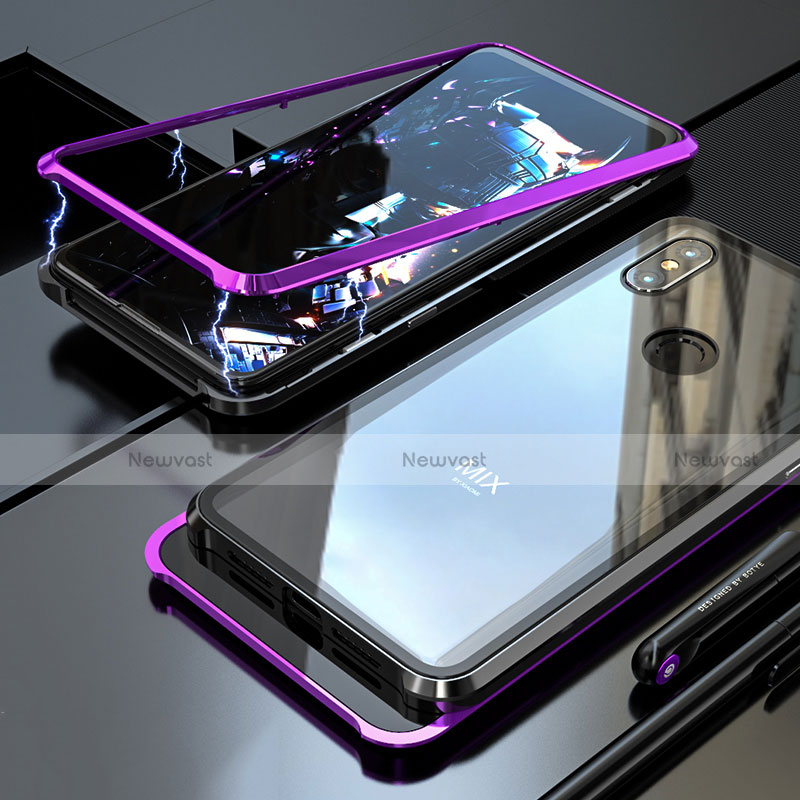 Luxury Aluminum Metal Frame Mirror Cover Case 360 Degrees for Xiaomi Mi Mix 3 Purple